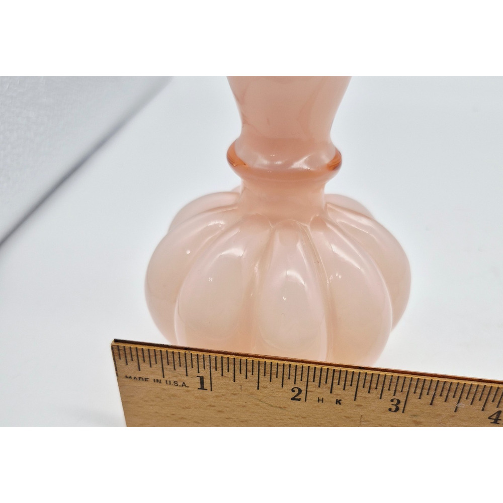 Vintage Fenton Art Glass Pink Mellon Perfume Bottle Vase Candlestick No Stopper - Picture 7 of 7